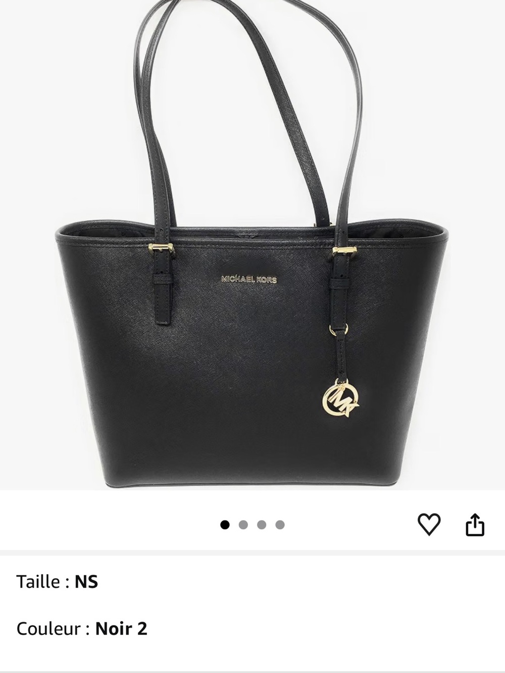 Michael Kors Black Leather Tote with Gold MK Charm